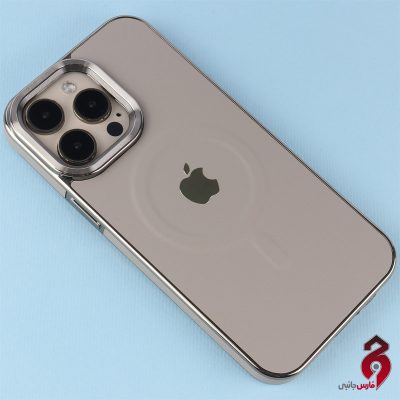 قاب چرمی مگ سیف آیفون iPhone 14 Pro Max دور لنز براق طوسی